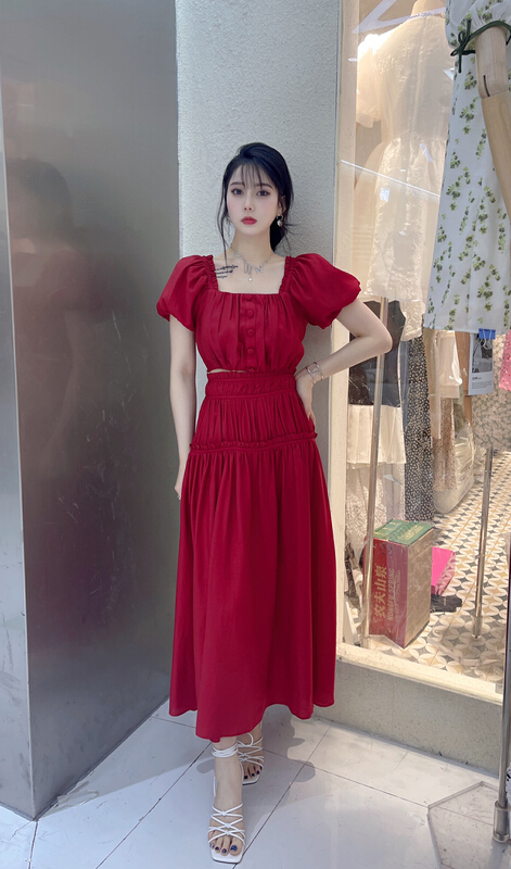 [mi2] single breasted comfortable shirt + elastic waist skirt set a3294# JJ