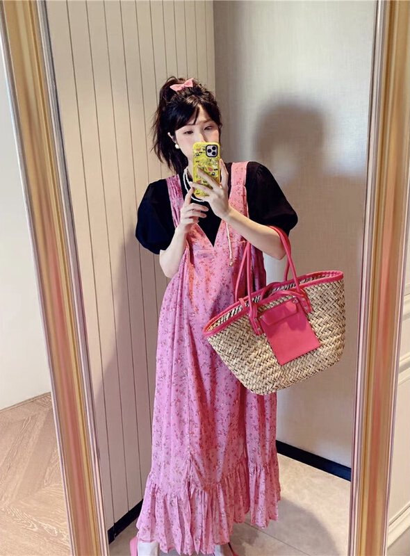 [savage] Korean romantic V-neck hem split Ruffle Dress e8103# WPL