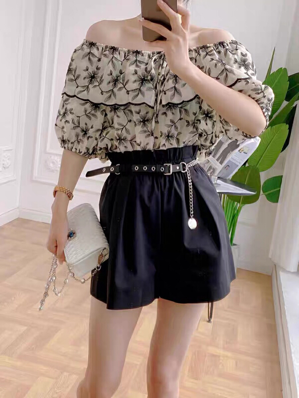 [Kiki] little feminine floral one shoulder shirt 1297# ozq