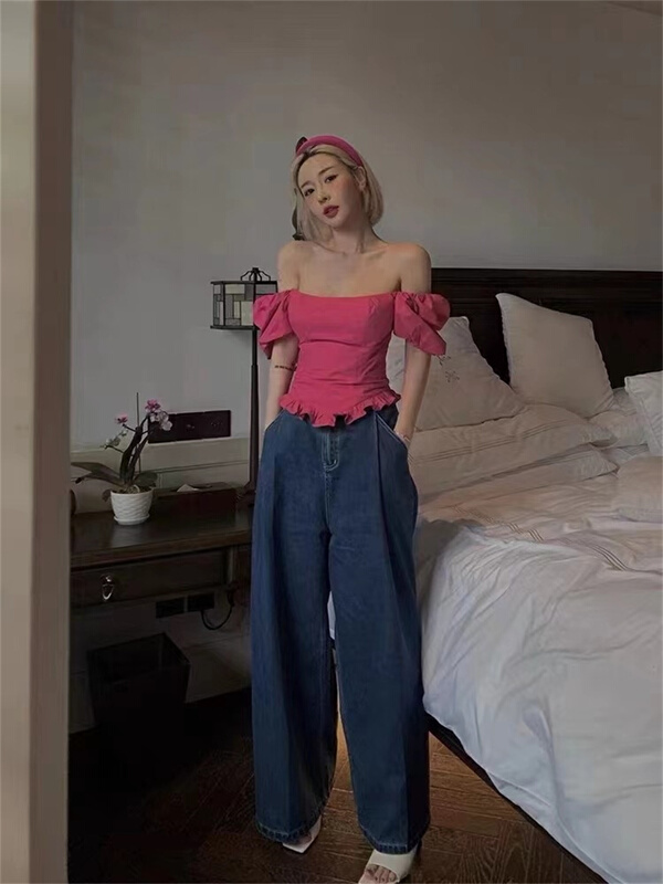 [Yan Zhen] French style, off shoulder, straight neck, slim shirt 22779# PCZ