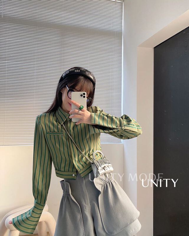 New year in early spring! [unit] niche stripe loose Korean lazy style shirt 8909-1# cqw
