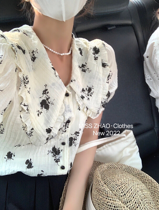初夏上新!【MISSZHAO】娃娃領印花時尚襯衫  9222#  HBX