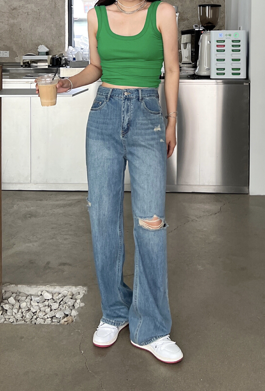 [hakie] Vintage broken hole Korean jeans 69509# ozq