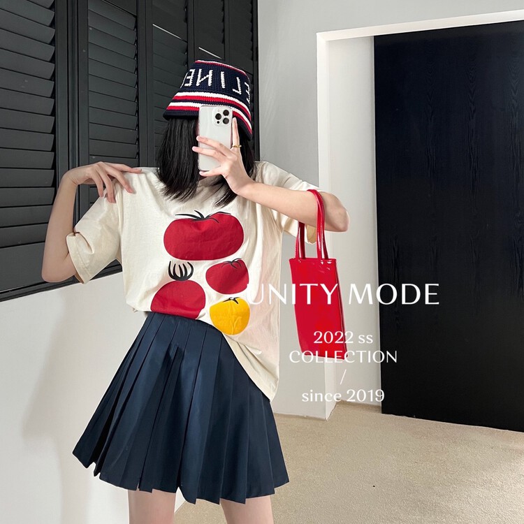 New year in early spring! [unit] aging exotic tomato Korean design loose top short sleeve T-shirt 8959# cqw