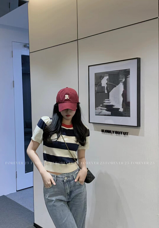 [forever23] Korean little sister contrast striped sweater q1073# hjy