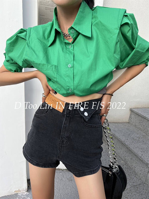 New in early summer! [dtoo. Lin] high waist versatile solid denim shorts hy219# ozq
