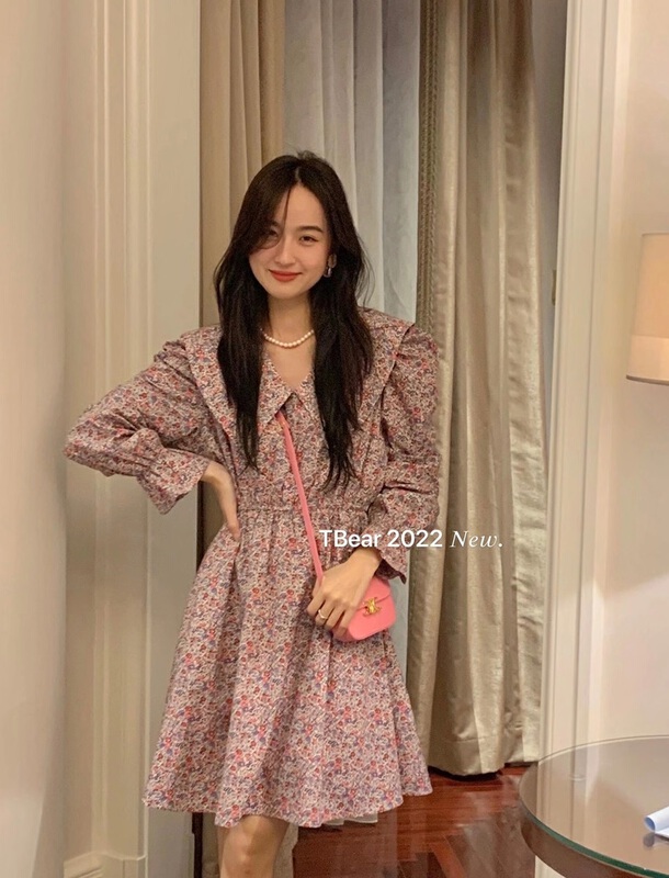 [t.bear] Korean Vintage Floral waist dress 28291# zxx