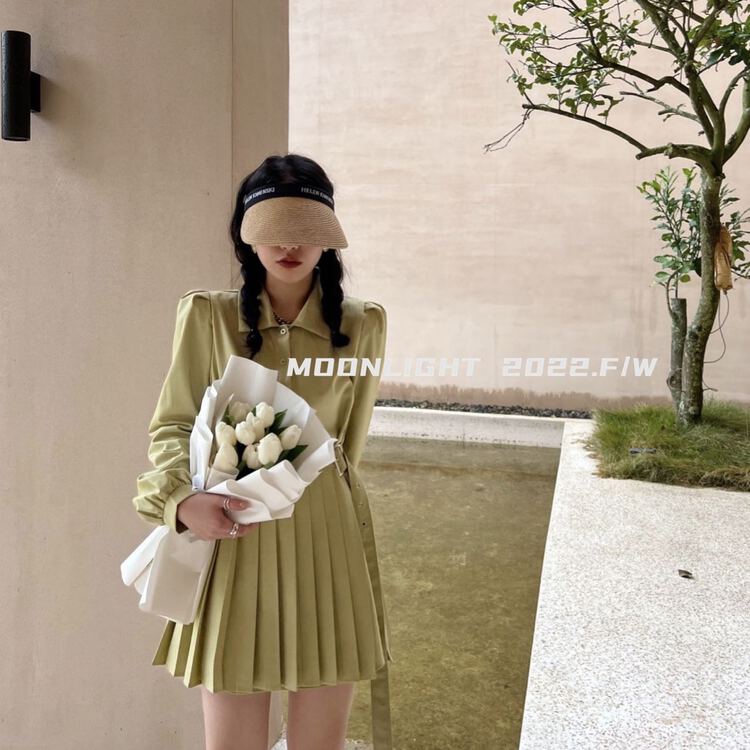 New year in early spring! [moonlight] Korean bubble sleeve versatile shirt + high waist pleated skirt suit 0213# cqw