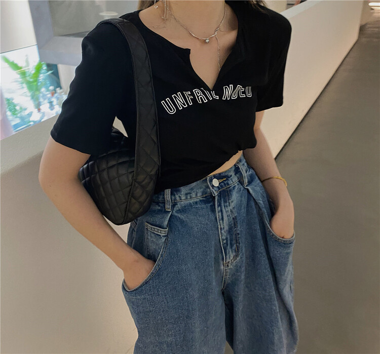 [half plain] personalized letter slim fit short sleeve T-shirt n007# ZSY
