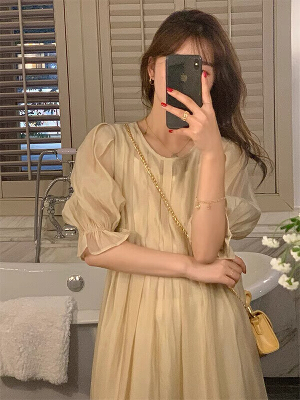 New in early summer! [Huaxi] fashion temperament bubble sleeve dress (excluding bag) 8855# PCZ