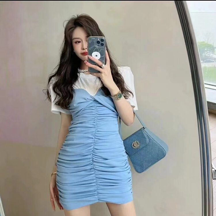 [I DO DO] pleated slim slim dress 8166# CQW