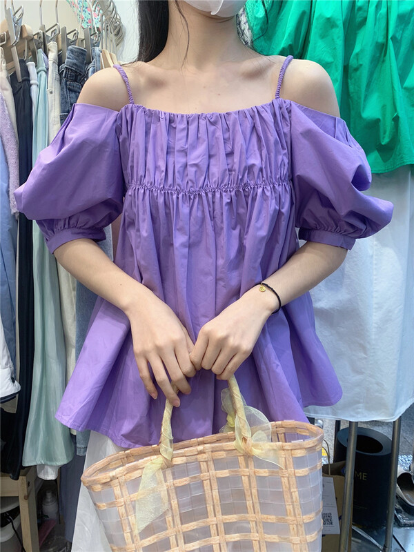 New in early summer! [qingqingjia] simple and versatile sling one shoulder shirt 2037# XYY