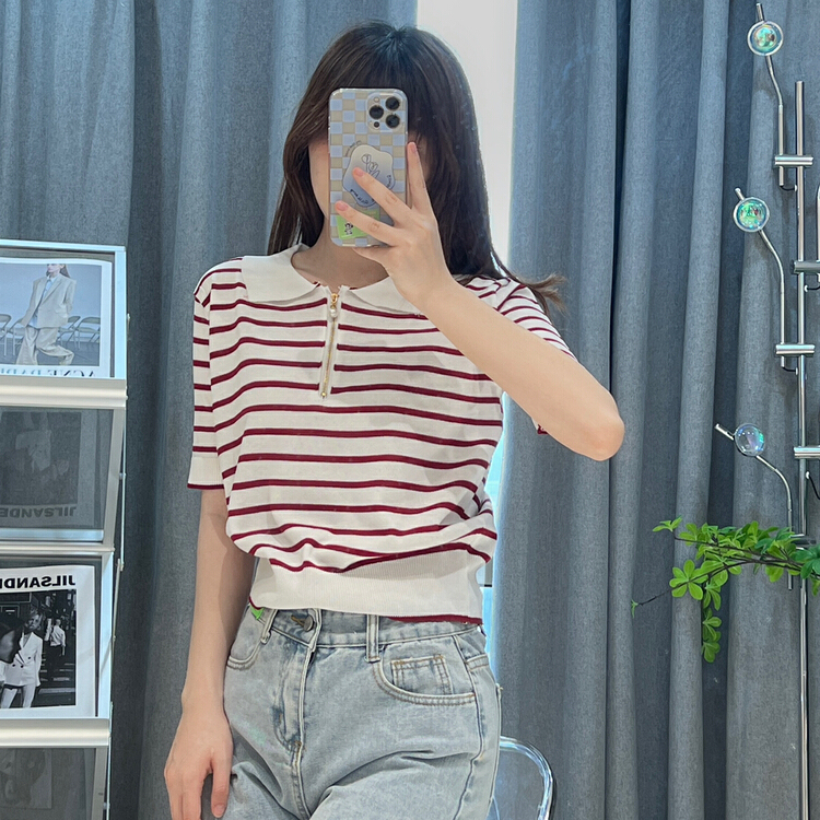 [f · P] Korean stripe short sleeve T-shirt 81050-1# HBx