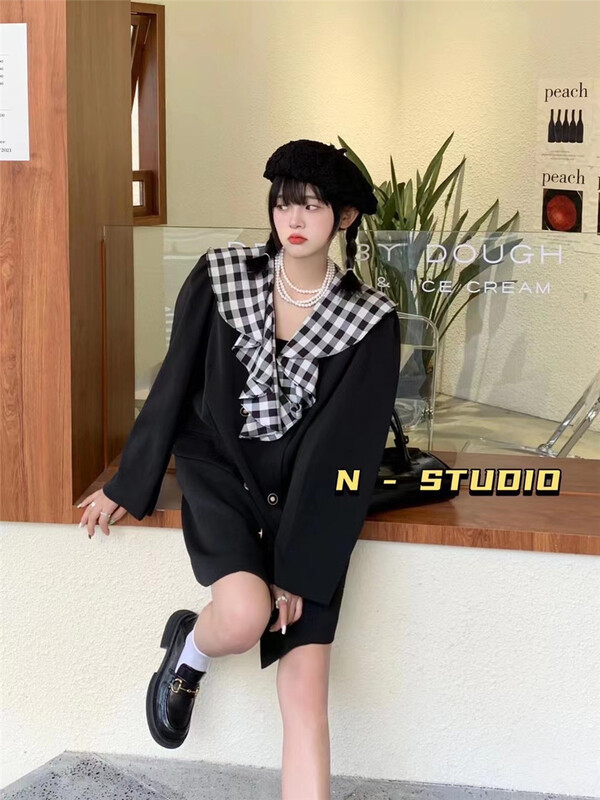 【N】 Personalized large lapel PLAID RUFFLE suit 0623# WTT