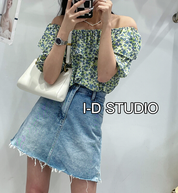 Original price 32.71! [I-D] Korean one shoulder floral shirt 836# ll