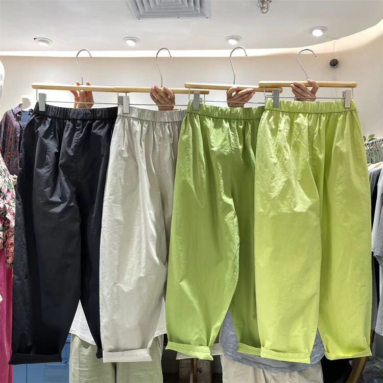 [twenty printed wood] elastic waist comfortable Korean casual pants 992609# L