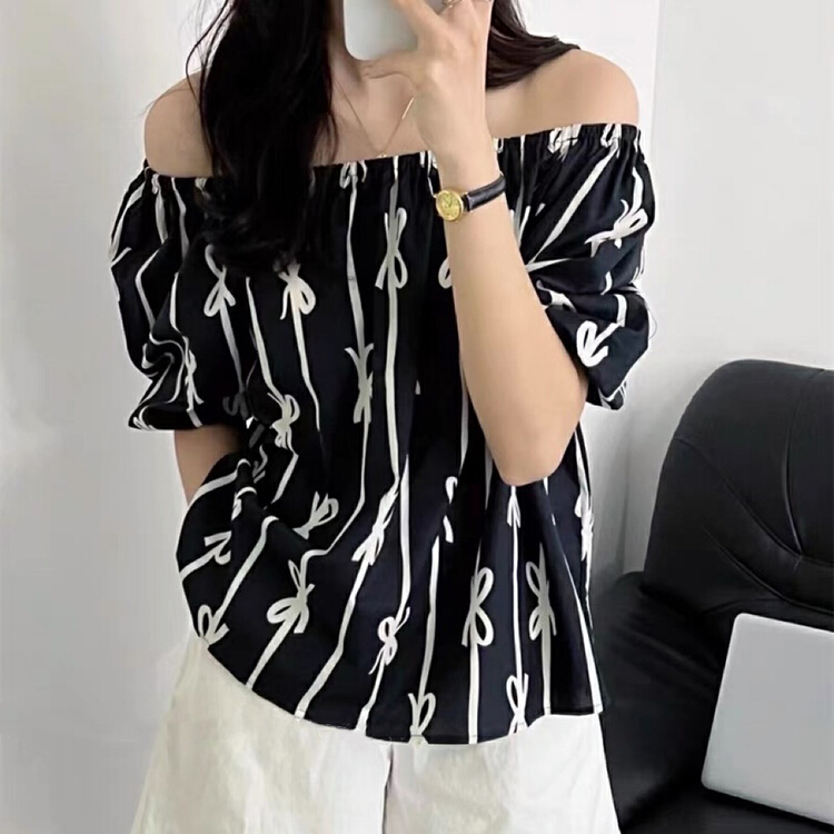 goods in stock! New in early summer! [Wo +] Korean bow Print Blouse 22518# zxx
