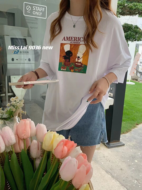 [HH & miss Lai] Korean loose casual printed large short sleeved T-shirt m9036# L