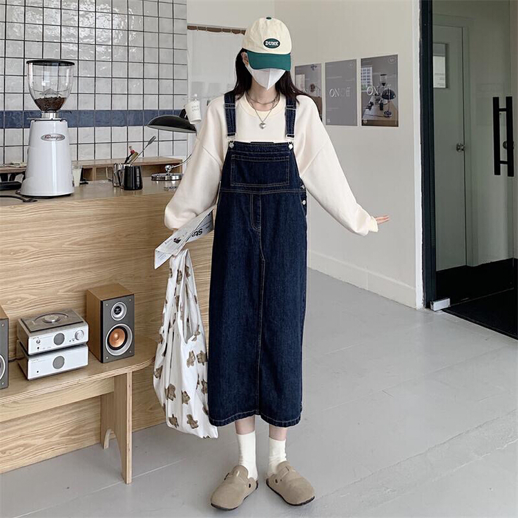 goods in stock! New year in early spring! [ten. Ten] Korean retro slim loose denim strap skirt y058# jhy
