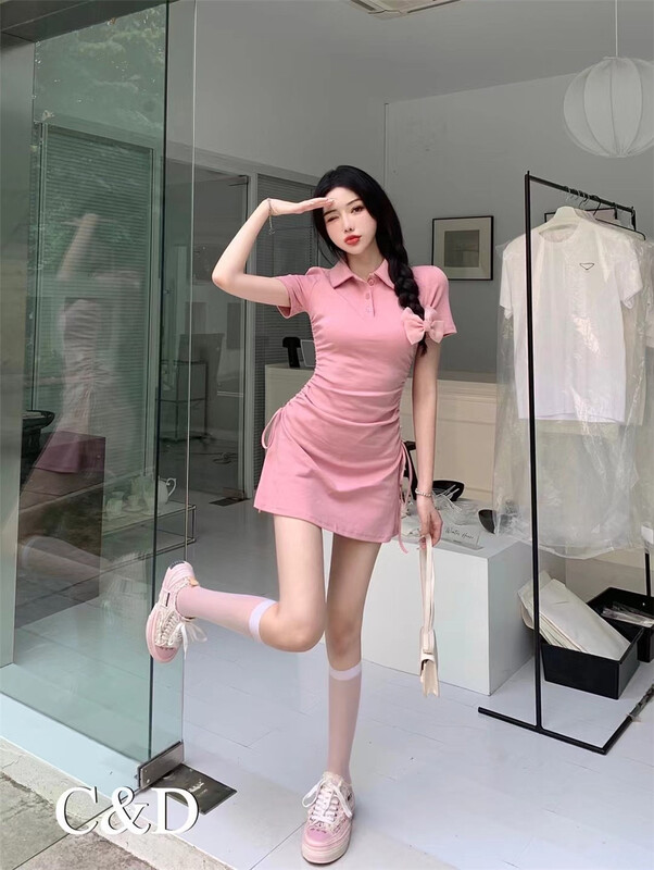 New in early summer! [C & D] little woman looks thin solid dress 2258# JJ