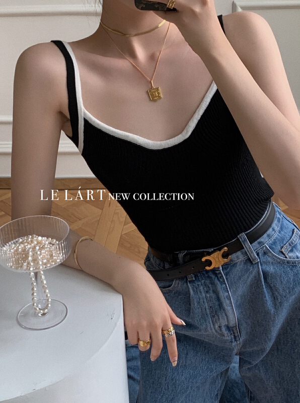 早春上新!【LE LART】原創高級時髦法式拼色吊帶背心  XL158#  JHY