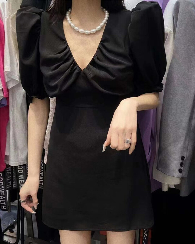 goods in stock! New in early summer! [mialiesy] temperament bubble sleeve V-neck Chiffon Dress 389# PCZ