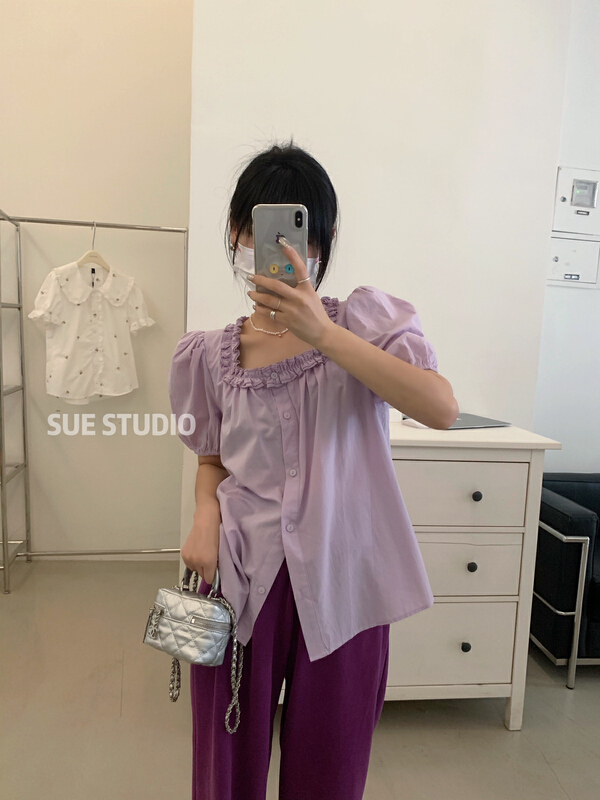 New in early summer! [Sue studio] square neck style versatile blouse 22252# ZSY