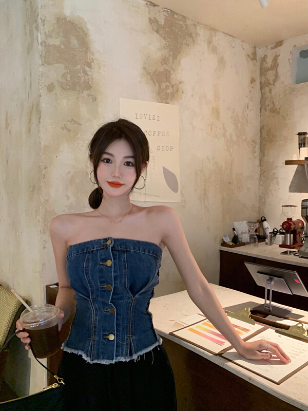 [X.C] street style denim elastic bra shirt 316# WPL