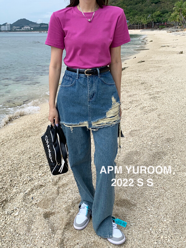 New year in early spring! [APM yuroom] Korean version of versatile high waist fake two-piece jeans 22101# LSL