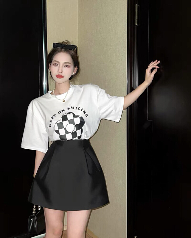[jun.t] fashion temperament white T-shirt + high waist skirt set 5722# PCZ