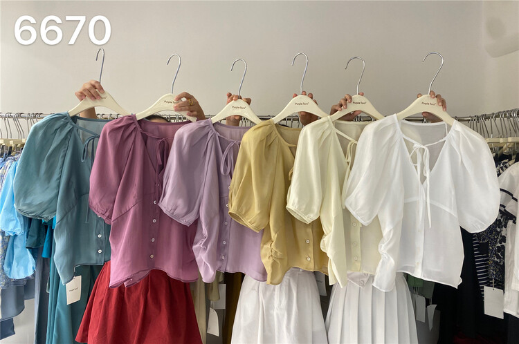 [purple potato home] V-neck button up lace up blouse 6670# HBx