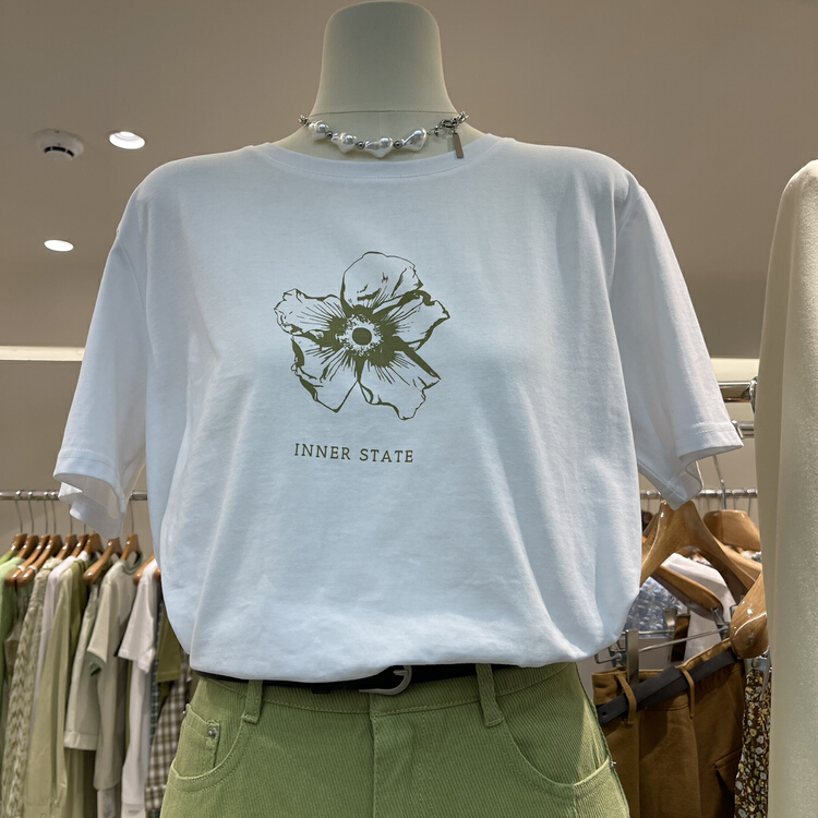 New year in early spring! [Boran] literary style round neck printed short sleeve T-shirt 22b6073# LSW
