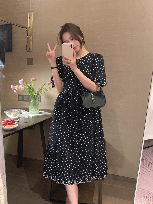 【 bobi 】 wave point foreign style thin dress 8875# hjy