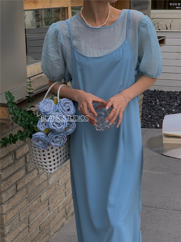 [blank] Korean fashion loose long skirt with suspender skirt (only suspender skirt) 512389# WPL