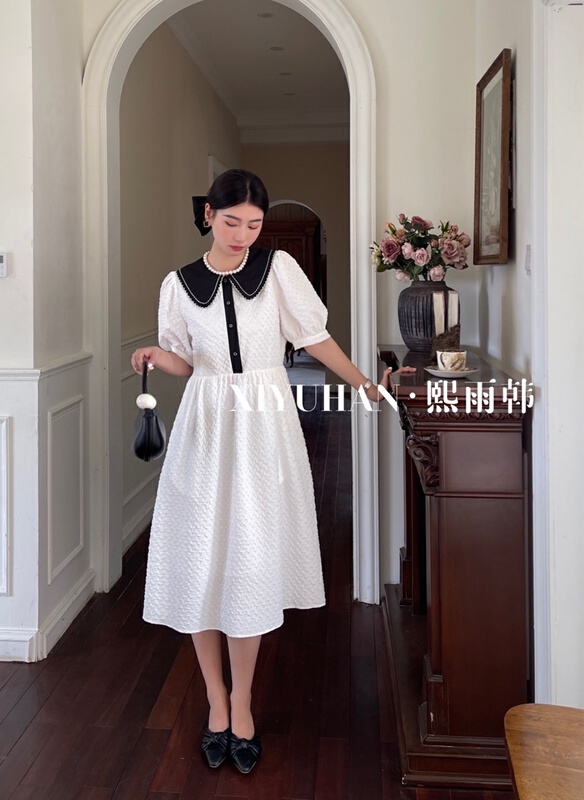 New in early summer! [xiyuhan] lady color contrast doll neck dress y897# zxx