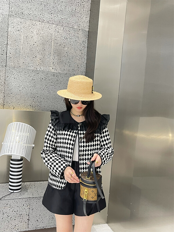 New year in early spring! [miss Jiao] Korean version of Japanese checked doll neck jacket 3550# CLS
