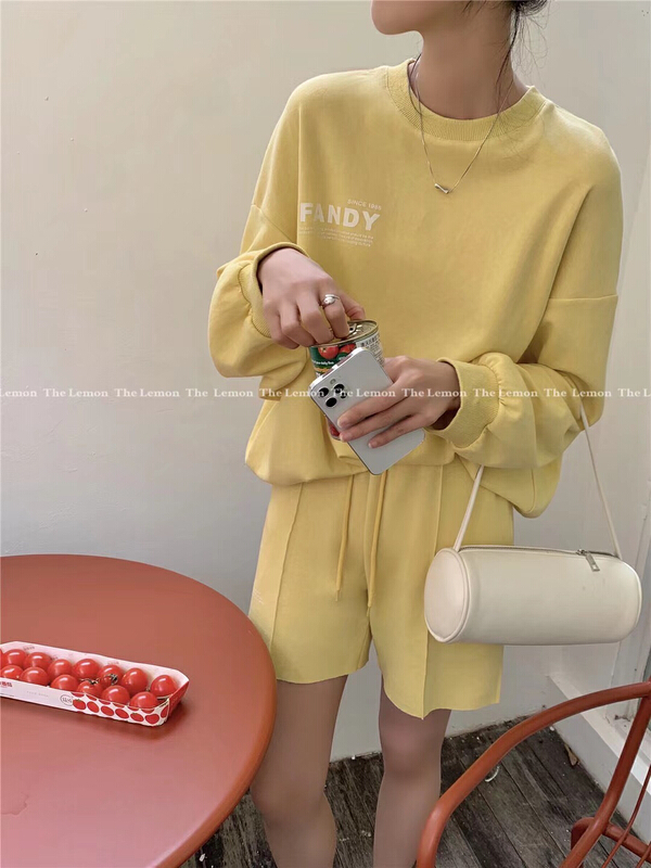 New year in early spring! [lemon green tea] Korean Pullover + high waist slim Shorts Set ys-0360# hjy