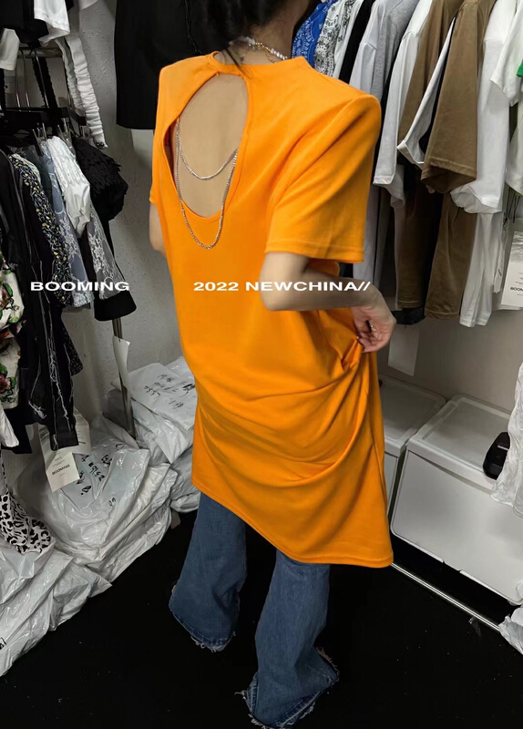 [booming] long backless T-skirt dress 2355# zxl