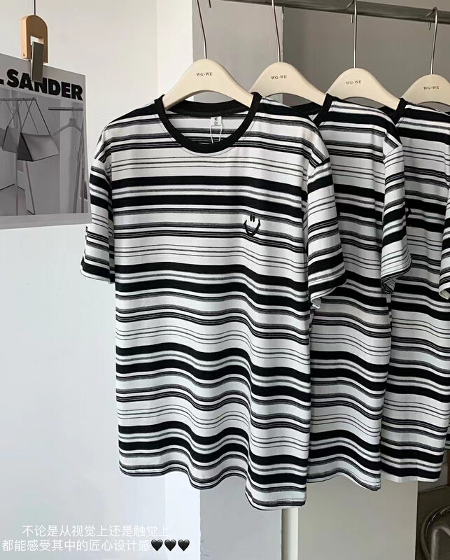 [kakajia] crew neck loose stripe short sleeve T-shirt 2117# ozq