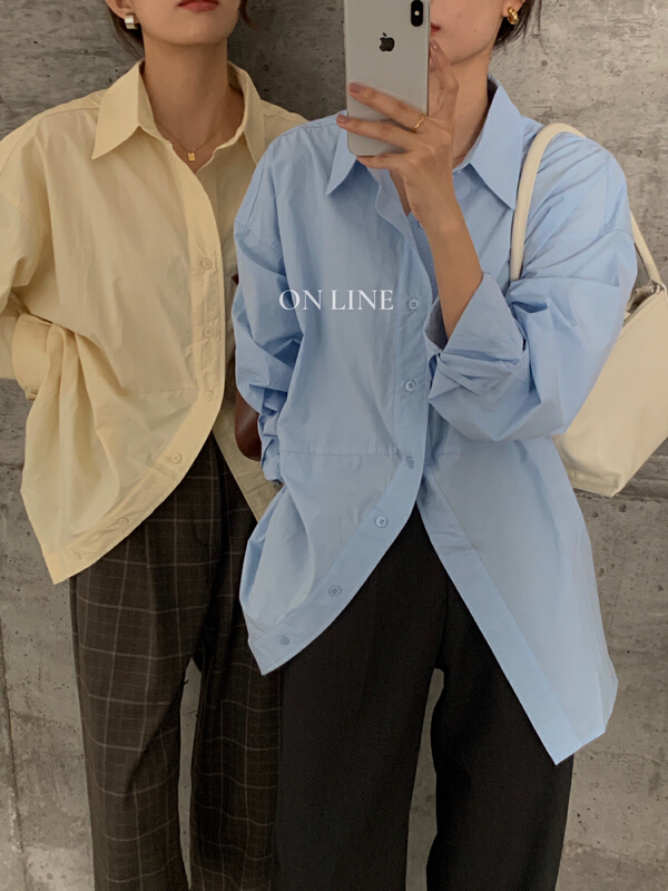 Original price 89.11! [on line] Korean design sense solid color versatile slit shirt 36210-1# lwy