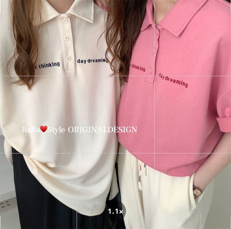 [rara] letter embroidered loose short sleeve T-shirt 1009# LSL