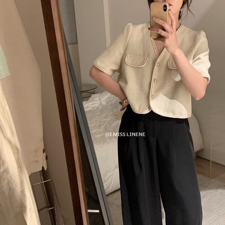 New in early summer! [Imiss] V-neck contrast fashion blouse (without matching) cx6282# LSW