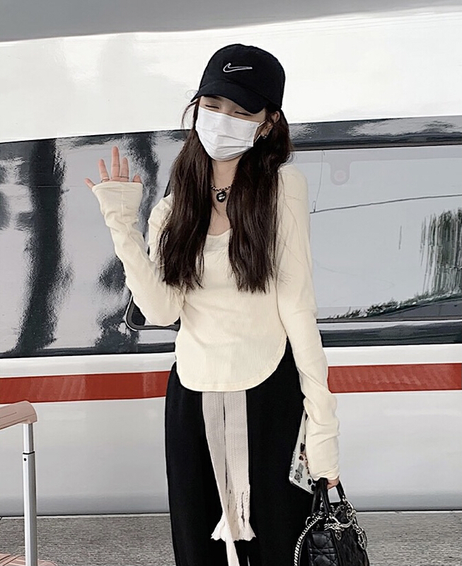 New year in early spring! [blue show] simple irregular design versatile long sleeve T-shirt 0818# LSW