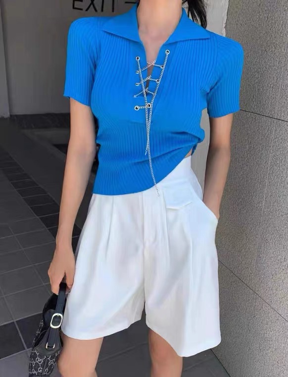 [my darling] chain Pullover solid color T-shirt 6843# WTT