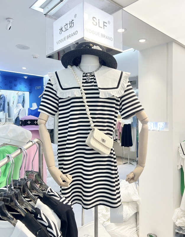 New in early summer! [shuilifang] fashion color matching edge thin dress 2220# LSL