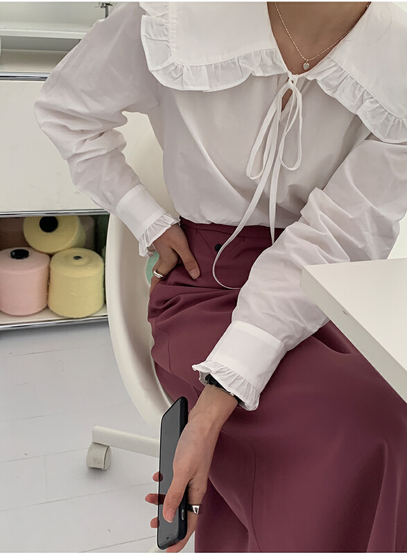 [the mind] ins Korean style solid color versatile age reducing baby collar shirt 60176a# jhy