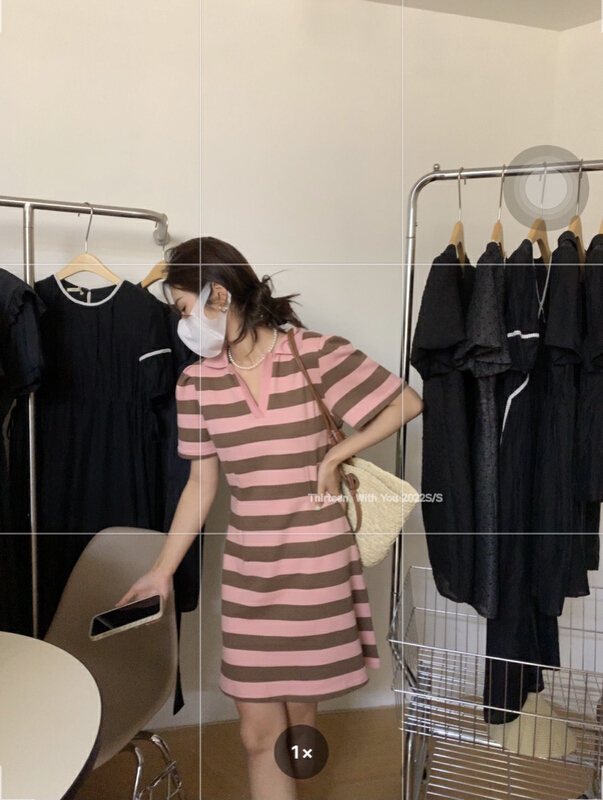 [thirten thirteen] Polo small V-neck stripe slim dress 1662# XYY