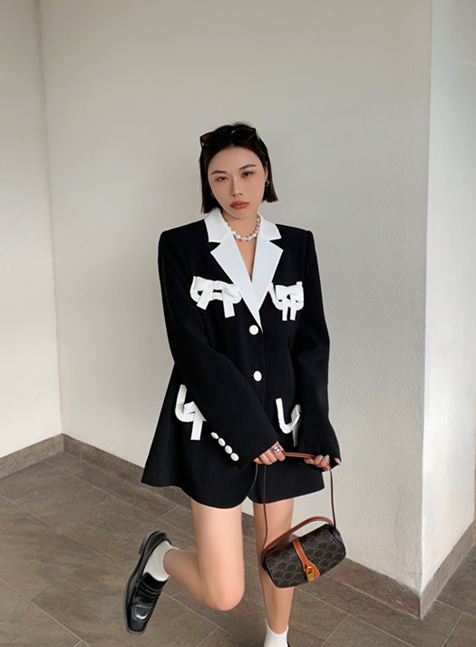 New year in early spring! [pink Pinker] color blocked loose retro suit 81959\lsl