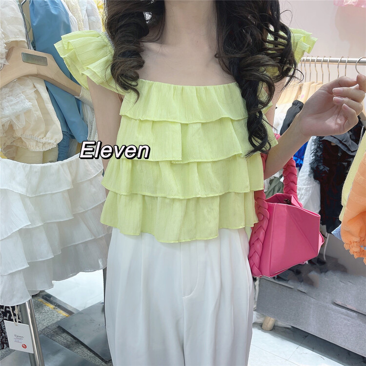 New in early summer! [eleven] Korean small fresh ruffled square neck vest / sling 2518# PCZ