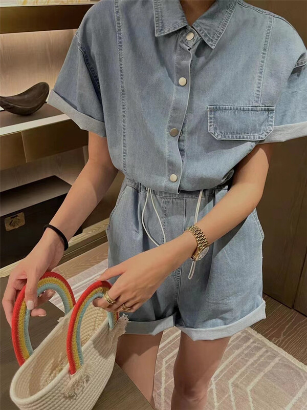 [bestie] Korean casual denim short Jumpsuit 1358# hjy